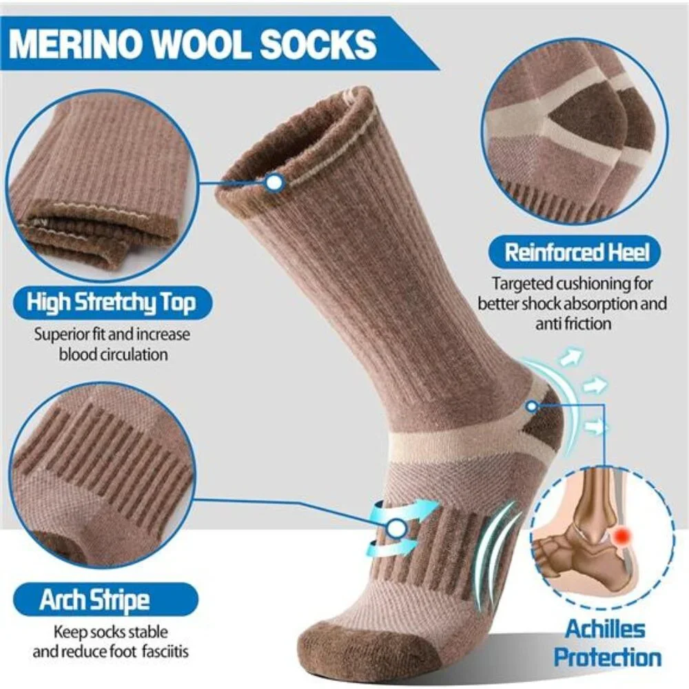 5 Pairs Merino Wool Hiking Thermal Socks